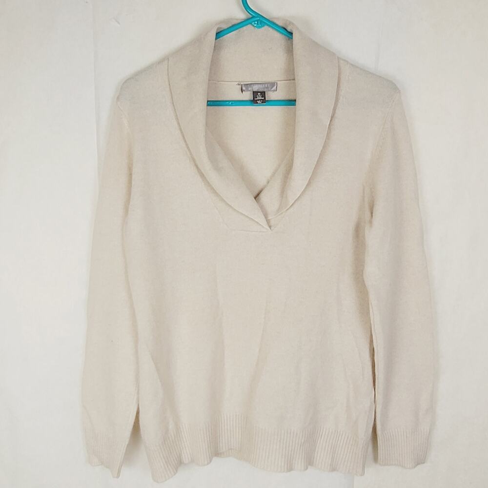 Charter Club 100% Cashmere sweater Size Med cream shawl collar Preppy Old Money